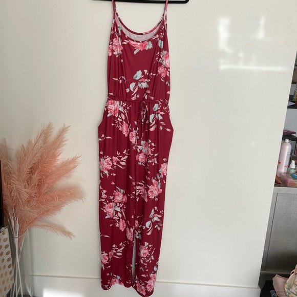 Red Floral Jumpsuit - Picture 2 of 5